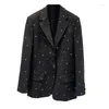 Women's Suits 2023 Spring Black Suit Studded With Diamonds Full Of Star Advanced Sense Long Coat Women