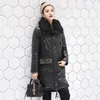 Women's Leather Genuine Jacket Women Winter Natural Fur Collar White Duck Down Female Long Real Sheepskin Coat Tops MF1725