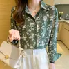 Bluzki damskie Chikimi Green Shirt Women 2023 Autumn Style elegancki i modny nadrukowany bluzka z długim rękawem