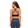 2023 NYA LULUS SPORTS BRA Gymkläder Kvinnor 8 Linje Sexig modemärke Backless of Lu Yoga Outfits Solid Color Push Up Crossing Bras Womens Yoga