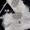 Fée française fleur brillant stupide strass plume d'autruche petit sac carré Banquet en peluche téléphone portable sous les bras sac à bandoulière 231102