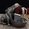 Dekorativa figurer Hippopotamus Staty Harts Artware Sculpture Jewelry Storage Box Desk Decoration Ornament Modern Art Home Decorations