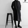 Manteau de laine mélangé pour hommes, pardessus à ceinture, à la mode, noir, Long, hiver, 231102