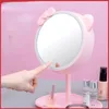 Compact Mirrors Pink Cat Makeup Mirror with Led Mirrors Standing Mirror Touch Screen Vanity Mirror Adjustable Light Desk Cosmetic Mirrors 231102