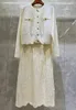 Robes de travail Top Qualité Ensemble Femme 2023 Automne Hiver Jupe Costume Dames Vintage Jacquard Modèles Tricotés Cardigans Beige Noir Long