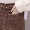 スカートスカート膝の上の女性の格子縞のスカート膝ミニ帝国オフィスレディー甘いポケットサッシ2023冬の秋のa-line雌