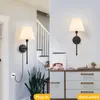 Wall Lamp Modern American Led For Bathroom Mirror Light Bedroom Corridor Stairs Cloth Lampshade Sconce Room Decor Fixtures