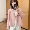 Damenanzüge Hochwertige Bürodame Blazerjacken Rosa Einreiher Freizeitjacke Frauen Koreanische Mode Langarm Kerbkragen