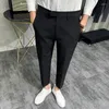 Men's Suits 2023 Men Dress Pants Summer Fashion Dark Green Mens Suit Pure Color Business Slim Fit Office Tight Cropped