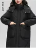 女性のための女性のダウンパーカスクックルートポケット2023冬2023年冬の特大の大きさの厚い暖かいコートはフードでカジュアルになります231101