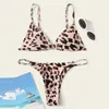 Damen-Bademode 2023 Damen-Bikini, sexy Leopardenmuster, niedrige Taille, zweiteilig, BH, Tanga-Bikini-Set, Push-Up, brasilianischer Badeanzug, Strandkleidung