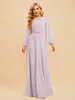 Party Dresses Fannonnaf Bow Purple Chiffon Bridemaid For Wedding Long Lilac Floor-length Dress Gown Guest Elegant Prom Vestidos