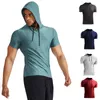 LLU Men Yoga Suit Wysokie szyję z kapturem Szybkie suszenie na siłowni trening mięśni Top Slim Fit T-shirt koszykówki miękki i odpowiedni zwykły krótki rękaw