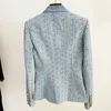 Y063 kvinnors jackor designer high street designer advokat advokat kvinnor dubbelbröst lejon knappar jacquard denim blazer s-5xl