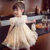 Flickaklänningar sommarflickor kläder 2-8 år spets broderad prinsessa klänning blommor boll klänning födelsedag barn outfit gaze skir
