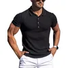 T-shirts pour hommes Été Couleur unie Col rabattu Bouton pour hommes T-shirt surdimensionné T-shirt à manches courtes Stripe Fitness Yoga Top 230331