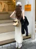 Casual Kleider Ärmelloses Strick Midi Frauen Weiche Sanfte Solide Chic Sommer Büro Dame Revers Modische Freizeit Gerade Vestidos