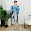 Abiti casual Miyake Abito a pieghe Donna Elegante lusso Manica a pipistrello Copri carne Gonna lunga sottile Fashion Design Sera femminile