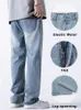 Women s Jeans Spring Autumn Men s Straight Denim Pants Banding Waist Cotton Streetwear Wide Leg Loose Casual Blue Long Trousers 231102