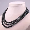 Chains 3 Row Natural 6-7mm Black Round Freshwater Cultured Pearl Necklace 17-19"