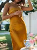 Casual jurken Satin strapless slanke maxi jurk zomer elegante backless holle out buis top 2023 dames mode feest sexy clubgewaad