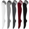 Femmes chaussettes chaud rayé coton bas cuisse haute grande taille au-dessus du genou longues Leggings Lolita noir blanc Sexy bonneterie cuisses chaussette