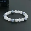 Strand MHS.SUN Charm Wit Natuursteen 8MM Kralen Handgemaakte Armband Voor Mannen Roestvrij Staal Healing Elastisch Geluk Vrouwen Sieraden