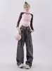 Women s Pants s HOUZHOU Vintage Gray Cargo Women Baggy Cyber Y2k Aesthetic Techwear Wide Leg Trousers Female Grunge Korean Streetwear 231102