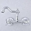 Kitchen Faucets Silver Polished Chrome Brass Wall Mounted Dual Cross Handles Bathroom Vessel Sink Faucet Mixer Taps Asf783