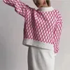 Suéteres femininos 2023 outono xadrez gola alta mulheres inverno quente pullovers manga longa solta camisola de malha elegante jumpers 29396