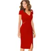 Vfemage Damen-Elegantes Vintage-Kleid mit V-Ausschnitt, gerüscht, plissiert, geteilt, zum Arbeiten, für Büro, Business, Party, figurbetont, Etuikleid 005 D1227H