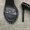 Chaussures de créateurs de luxe 100mm perles métalliques embellies talons aiguilles sandales pantoufles talon haut pour les femmes été mariage perles sangle fête talon