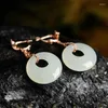 Dangle Earrings 925 Silver Set And Tian Yu Ping An Buckle Retro Women's White Jade With Certificate