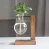 Vases Plant Terrarium Home Decor Hydroponic Vase Vintage Flower Pot Wooden Stand Tabletop Glass Planter Office Decoration