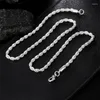 Hängen 2st 925 Sterling Silver Necklace Armband för män och kvinnor Simple Hip Hop Style 4mm Twisted Twist Rope Iron Chain Lobste