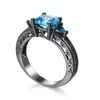 Eheringe Mode Blauer Aquamarin Topas CZ Für Frauen Schwarz Vergoldet Geburtsstein Ring Schmuck Zubehör