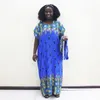 Etnik Giyim Zarif Pamuk Pamuk Geleneksel Dashiki Baskı Kısa Kollu Uzun Elbise Eşarp Afrika Elbiseleri Kadınlar İçin