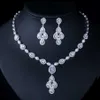 Elegant White Gold Color Green Water Drop Cubic Zirconia Crystal Big Wedding Necklace Earring Set for Brides T285 210714225A