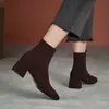 Stiefel 2023 Marke Echtes Leder Retro High Heels Ankle Boot Schuhe Zurück Reißverschluss Schafe Wildleder Handgemachte 231101