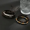 Pulseras de eslabones 4 unids/set muñequera moda hecha a mano hombres brazaletes masculino PU cadena joyería de moda regalo para novio