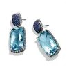 Boucles d'oreilles pendantes Huitan Simple polyvalent géométrique pour femmes de luxe bleu zircon cubique Chic dame fête bijoux à la mode