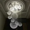 Candeliers compostos edifícios Crystal Modern Luxury Villa Duplex Sala de estar Luz de lustre de escada circular longa