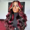 180density Peruvian Hair Highlights Red Blonde 13x4 레이스 정면 가발 사전 플러크 직선 투명 레이스 전면 흑인 여성 헤어 가발