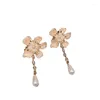 Dangle Earrings Koreaanse stijl kristal bloemvormige lange parel zoete en elegante temperament meisje sieraden