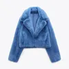 Women futra faux fur ins elegancka moda uliczna dziewczęta niebieska przycięta pluszowa futra płaszcz kobiety zimowy trend faux króliki futra płaszcza krótka warstwa warstwowa 231101