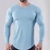T-shirts pour hommes Hommes Gym Slim Fit Chemise Sport Casual O Cou À Manches Longues Muscle Tee Tops T-shirt Solide