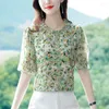 Kvinnor BLOUSES 4XL Kvinnor Summer Spring Shirts Lady Fashion Corte Sleeve Printing Flower Green Clothing Blusas Tops WY0858