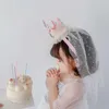 헤어 액세서리 2023 귀여운 어린이 생일 모자 헤어핀 피자 케이크 크라운 머리 장식 작은 공주 파티 po
