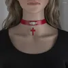 Choker Gothic Black White Leather Female Collar For Women Goth Punk Chain Cross Necklace Sexy Vegan Chocker Festival Jewelry