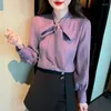 Bloups feminina Moda de chiffon Lace Up Cirche Camisa Bow Roupas femininas 2023 Tamas coreanas da primavera Lady Blouse Lady Blouse